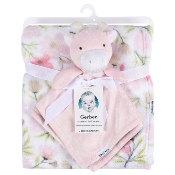 Pink Giraffe Gerber Security Blanket 2 Piece Plush Buddy Set Lovey NEW - Picture 1 of 2